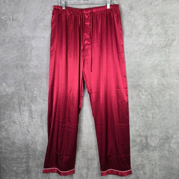 Womens Lonxu Satin Pajama Shirt & Pants Set Button-Up Red White Piping Size 4XL - Picture 8 of 15